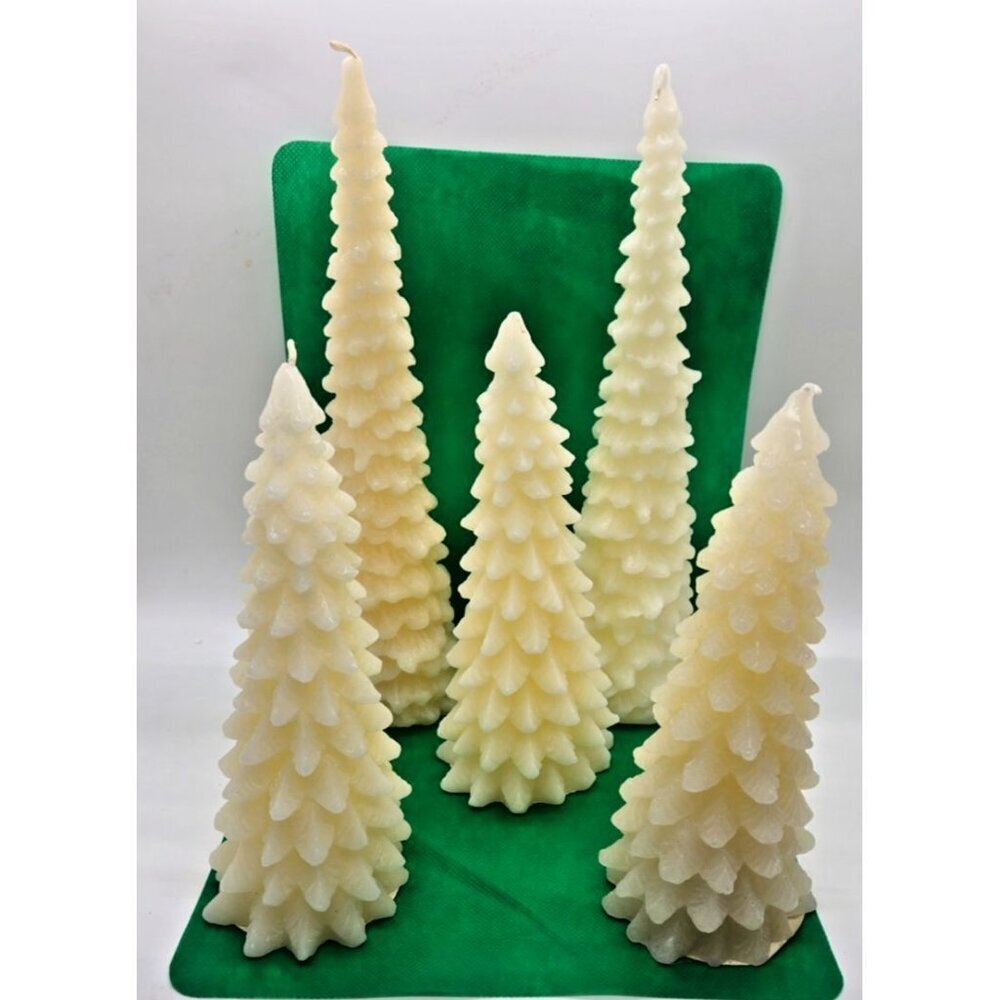 Pottery Barn Christmas Village Small & Medium Tree Shaped Candles set of 5 - Picture 3 of 7